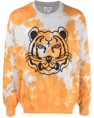 KENZO Orange Tiger Print Tie-dye Sweatshirt