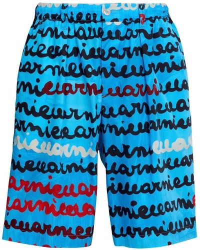 Marni Bermudas con motivo de escritura - Azul