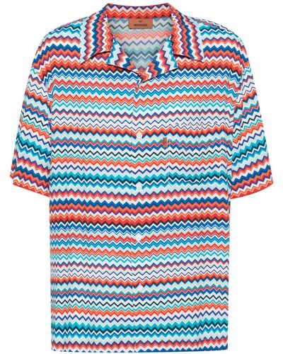 Missoni Camisa bowling con estampado en zigzag - Azul