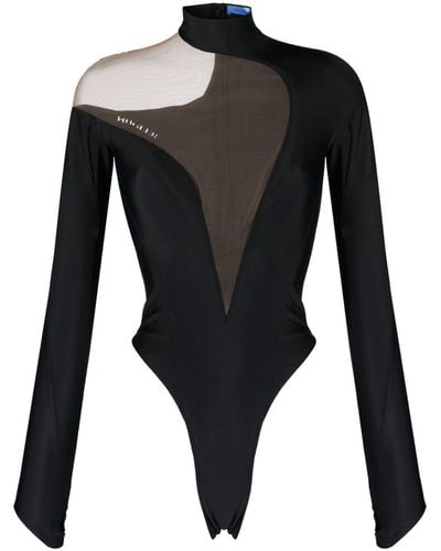 Mugler Illusion Tulle-panelled Jersey Bodysuit - Black