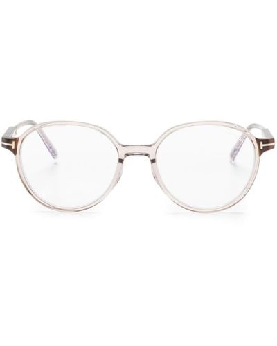 Tom Ford Transparente Brille mit rundem Gestell - Weiß