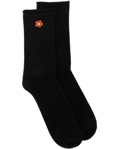 KENZO Floral-embroidered Stretch-design Socks - Black