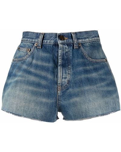Saint Laurent High-waisted Denim Shorts - Blue