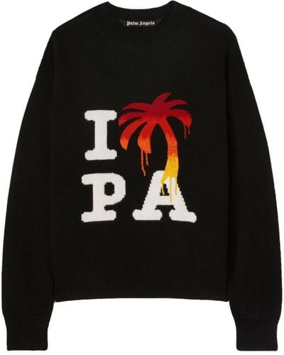 Palm Angels Pull I Love PA en maille intarsia - Noir