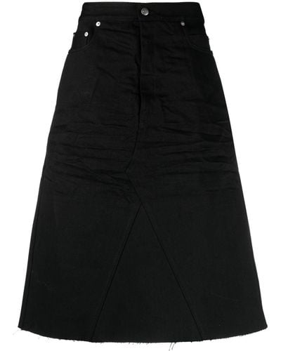 Rick Owens Falda vaquera midi con efecto envejecido - Negro