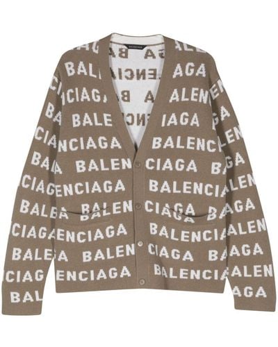 Balenciaga Geknöpfter Jacquard-Cardigan mit Logo - Braun