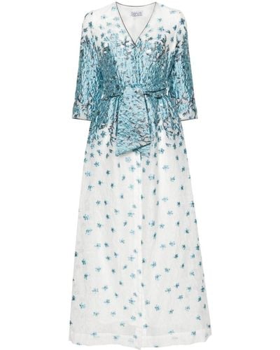 Baruni Petunia Floral-jacquard Maxi Dress - Blue