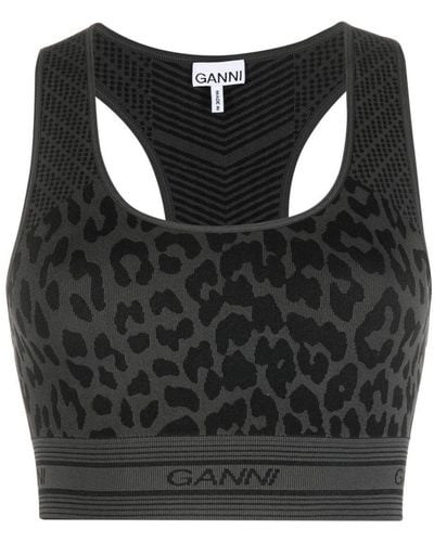 Ganni Leopard-print Racerback Bralette - Black