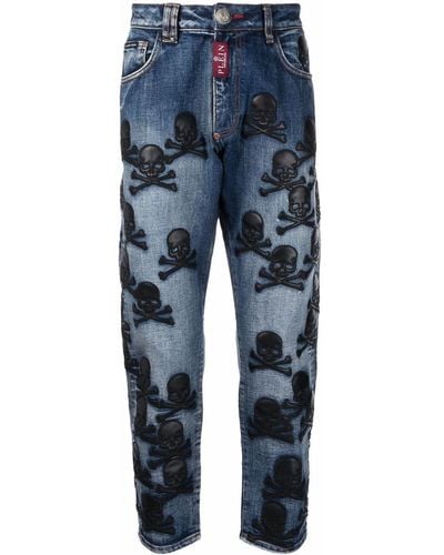 Philipp Plein Skull-patch Tapered Jeans - Blue