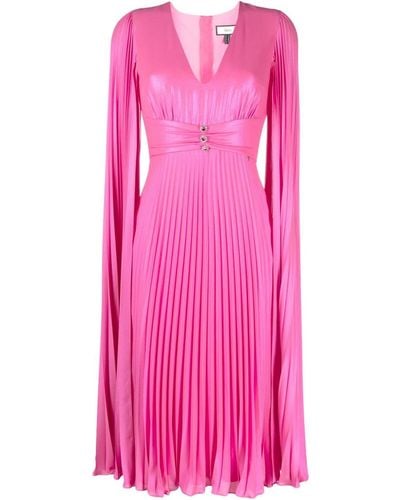 Nissa Pleated Cape-sleeved Dress - Pink