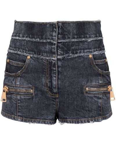 Balmain Short en jean à poches multiples - Bleu