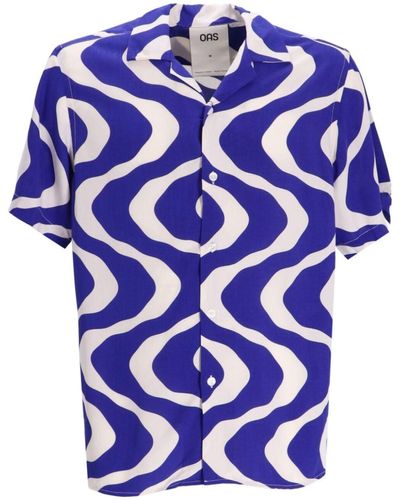 Oas Swirl-print Short-sleeve Shirt - Blue