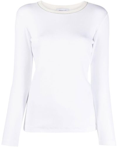 Fabiana Filippi Contrast-collar Long-sleeve T-shirt - White