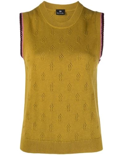 PS by Paul Smith Pointelle-Knit Wool-Blend Top - Green