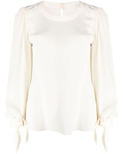 Chloé Blouse en soie à manches bouffantes - Blanc