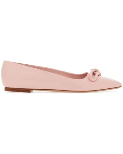 Ferragamo Bow-detailing Leather Ballerina Shoes - Pink