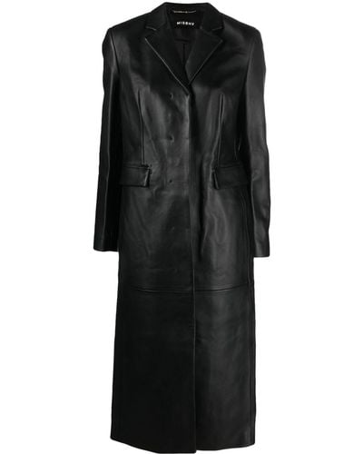 MISBHV Manteau en cuir à simple boutonnage - Noir
