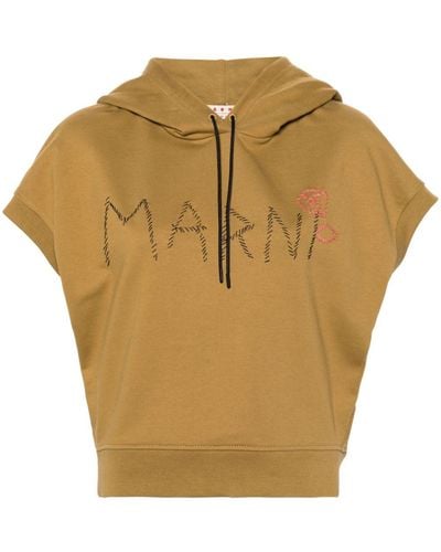 Marni Logo-embroidered Sleeveless Hoodie - Natural