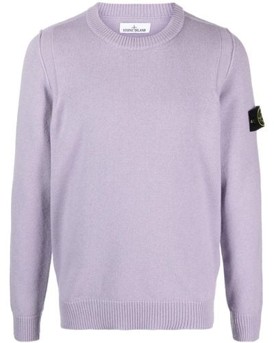 Stone Island Logo-appliquéd Wool-blend Sweater - Purple