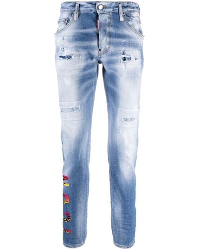 DSquared² Icon Printed Slim-cut Jeans - Blue