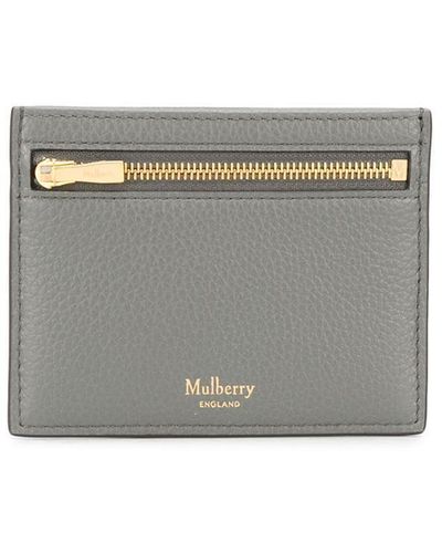Mulberry Hammered Leather Cardholder With Zip Woman - Gray