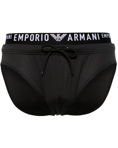 Emporio Armani Logo-waistband Swim Trunks - Black