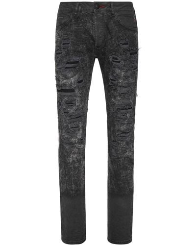 Philipp Plein Mid-rise Distressed Jeans - Gray