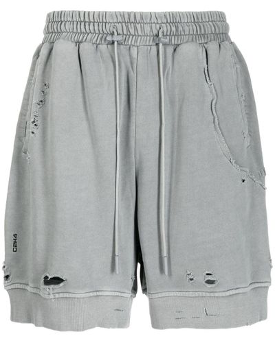 C2H4 Ripped-detailing Cotton Track Shorts - Grey