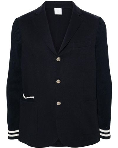 Eleventy Knitted-sleeves Single-breasted Blazer - Blue
