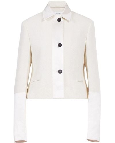 Ferragamo Silk-trim Wool-blend Cropped Jacket - White