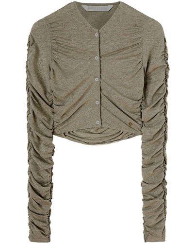 Palm Angels Ruched Lurex Cropped Cardigan - Green