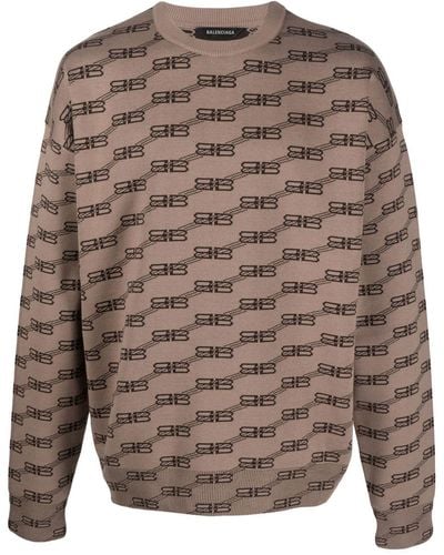 Balenciaga Bb Monogram-intarsia Sweater - Brown