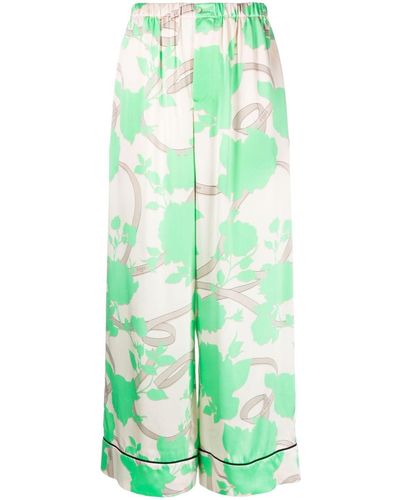 Fendi Graphic-print Silk Palazzo Pants - Green