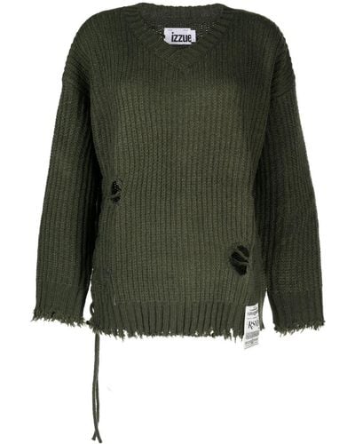 Izzue Pullover in Distressed-Optik - Grün