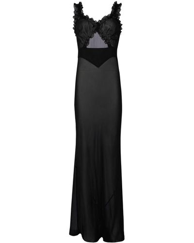 RTA Ruffled Sheer Silk Maxi Dress - Black