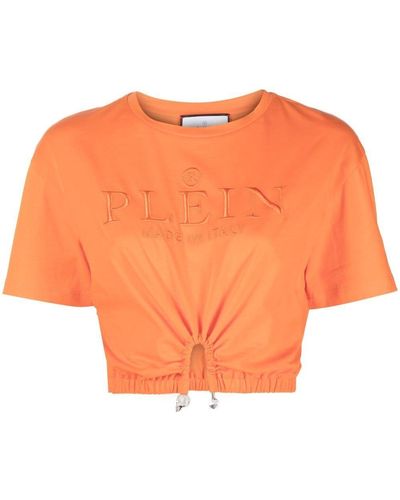 Philipp Plein Embroidered-logo Cropped T-shirt - Orange