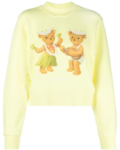 Palm Angels Teddy-print Crew-neck Sweatshirt - Yellow