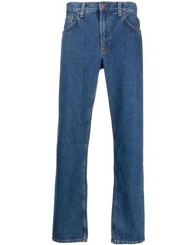 Nudie Jeans Halbhohe Straight-Leg-Jeans - Blau