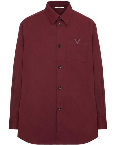 Valentino Garavani V-detail Canvas Shirt Jacket - Red