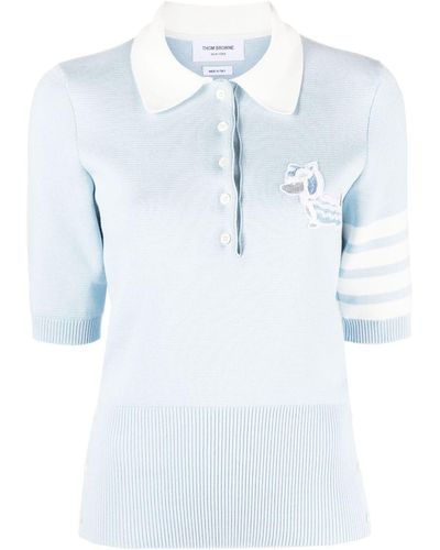Thom Browne Hector-patch 4-bar Cotton Polo Shirt - Blue