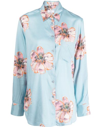 PS by Paul Smith Floral-print Button-up Shirt - Blue