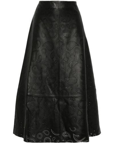 Yves Salomon Perforated Leather Skirt - Black
