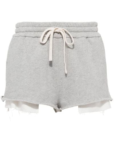 Miu Miu Layered-detail Cotton Shorts - Gray