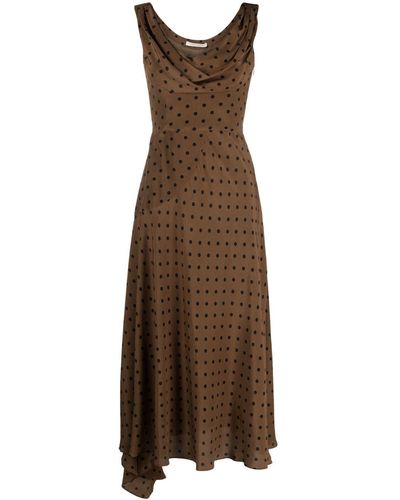 Alessandra Rich Polka Dot-print Draped Dress - Brown