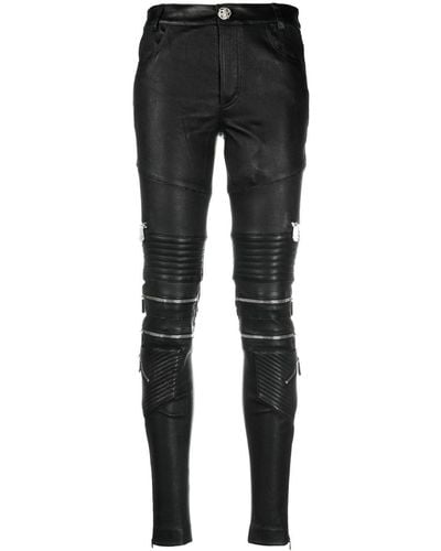 Philipp Plein Lambskin Skinny-fit Zipped Pants - Black