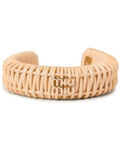 Miu Miu Geweven Armband Met Logoplakkaat - Naturel