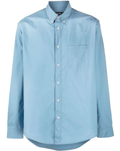 A.P.C. Button-down Cotton Shirt - Blue