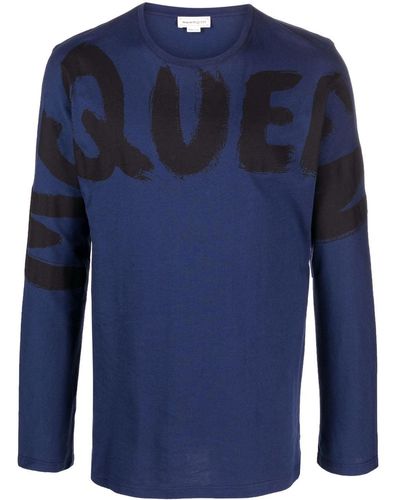 Alexander McQueen Graffiti Logo-print Cotton T-shirt - Blue