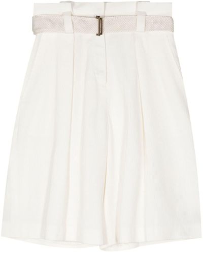 Agnona Belted Cotton-silk Bermuda Shorts - White