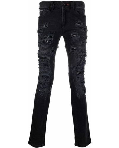 Philipp Plein Mesh Ripped-detail Jeans - Black